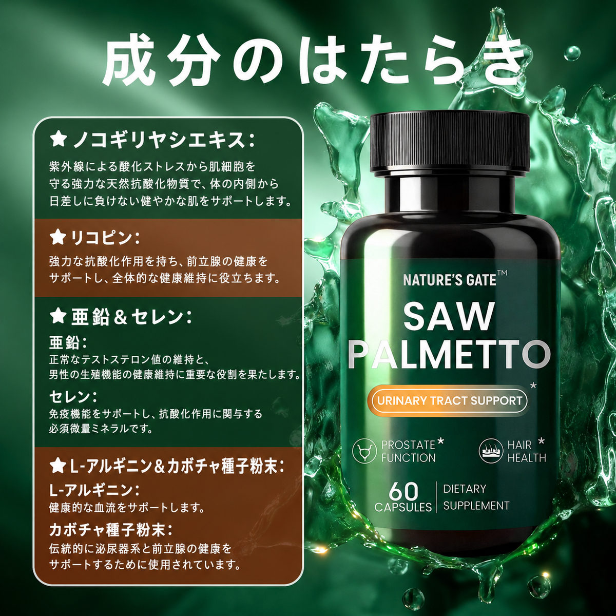【男性ケア・ノコギリヤシ配合】ノコギリヤシサポートカプセル 60粒