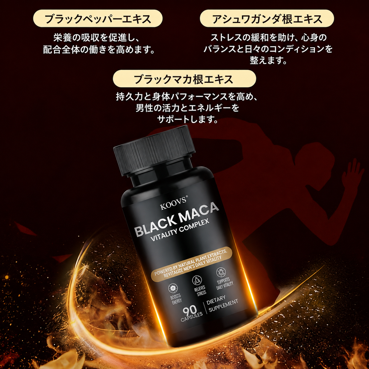 【男性活力サポート】ブラックマカ配合バイタリティサプリメント カプセル