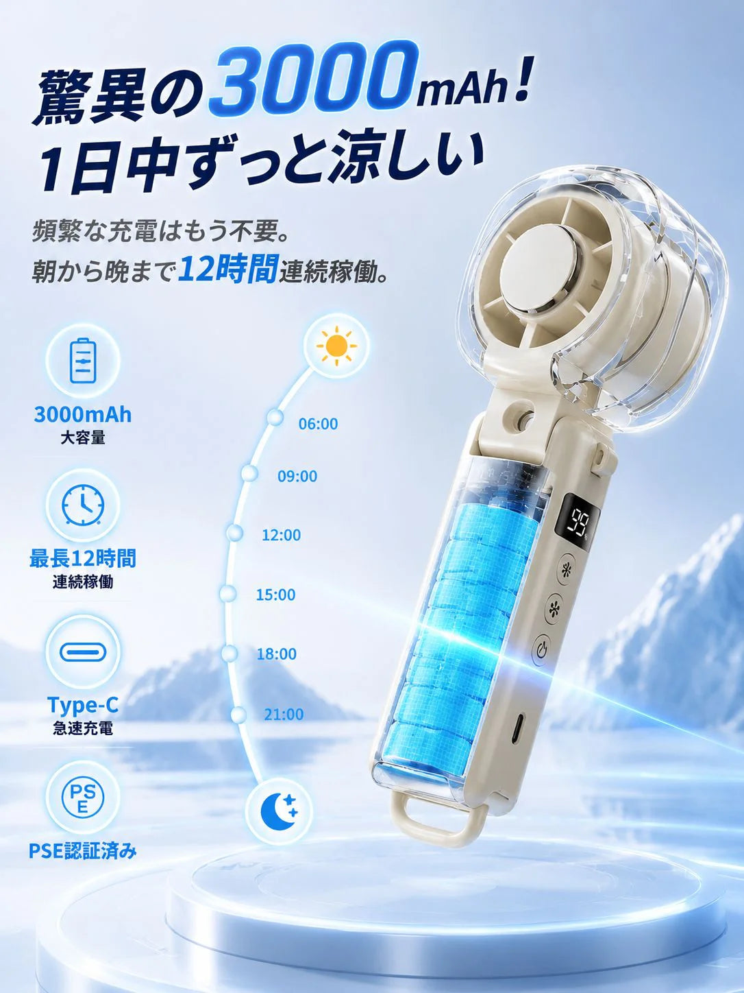 【愛知の精密技術監修】瞬間マイナス5℃冷却プレート×極細ナノミスト ダブル冷却 ハンディファン
