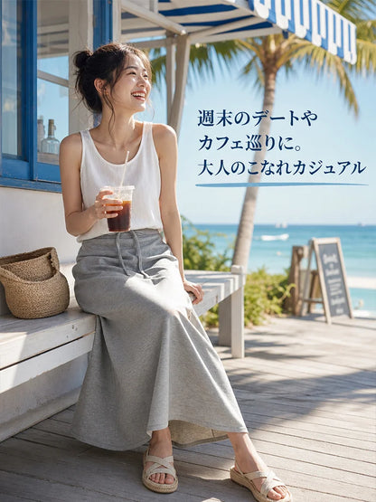 【85kgまで対応】ハイウエスト美脚Aラインフレアロングスカート