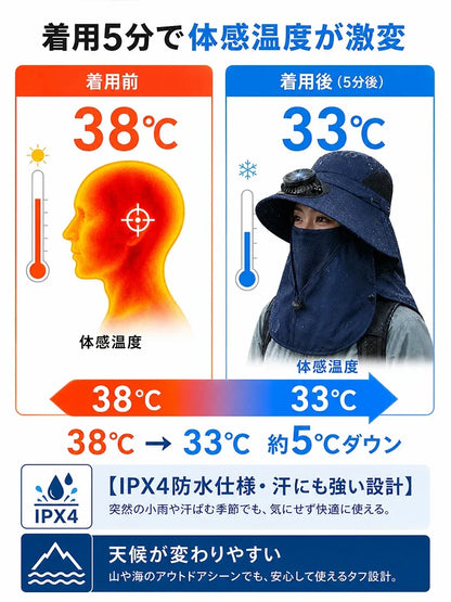 ネックカバー付きソーラーファン搭載UVカットサンハット