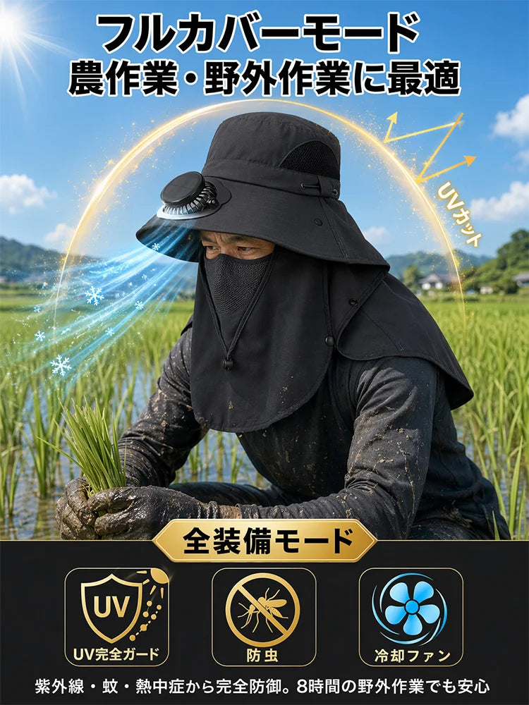 ネックカバー付きソーラーファン搭載UVカットサンハット