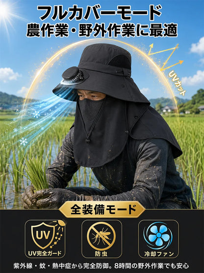 ネックカバー付きソーラーファン搭載UVカットサンハット