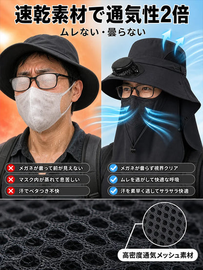 ネックカバー付きソーラーファン搭載UVカットサンハット