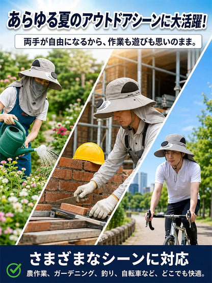 ネックカバー付きソーラーファン搭載UVカットサンハット