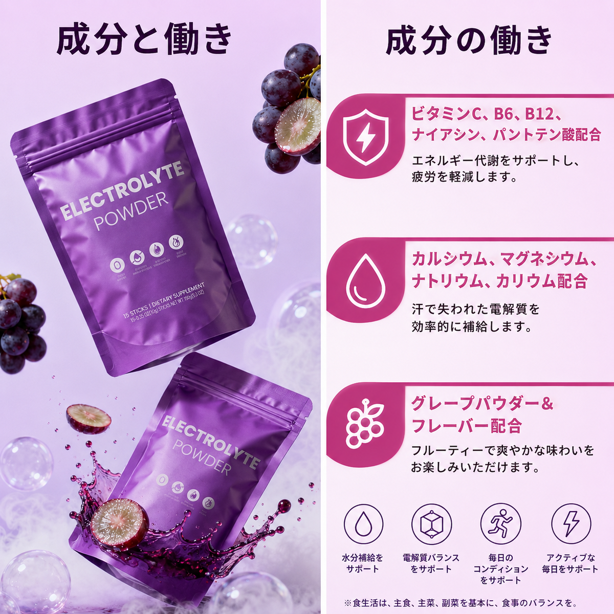 電解質入りスパークリングパウダー（グレープ風味）