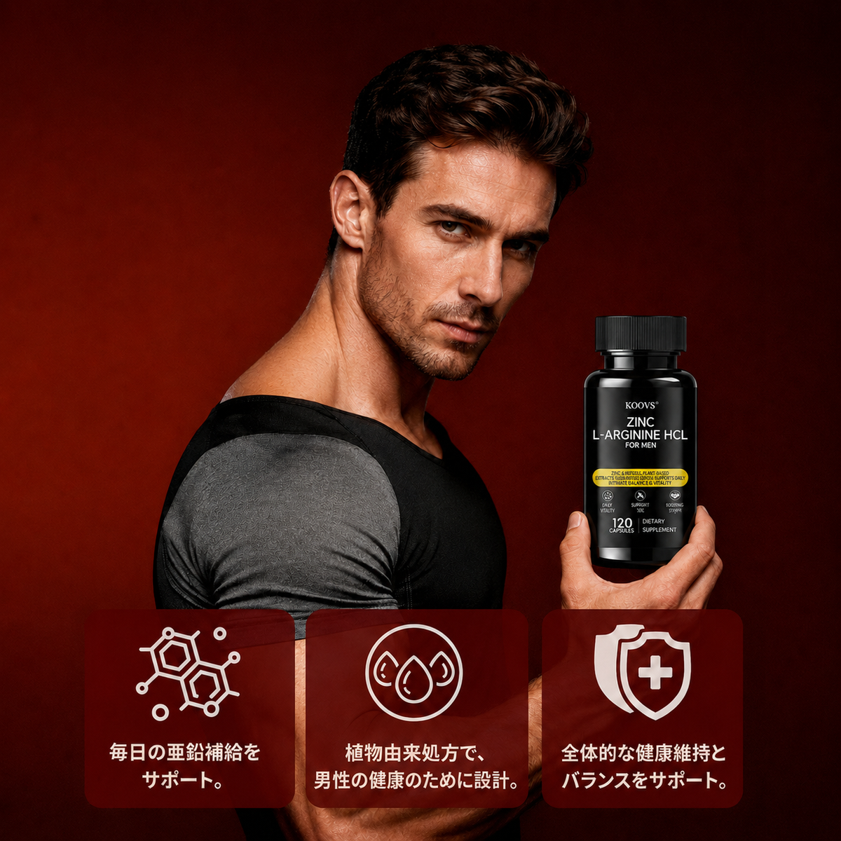 KOOVS 亜鉛・L-アルギニンHCl 男性向け 栄養補助食品 120カプセル
