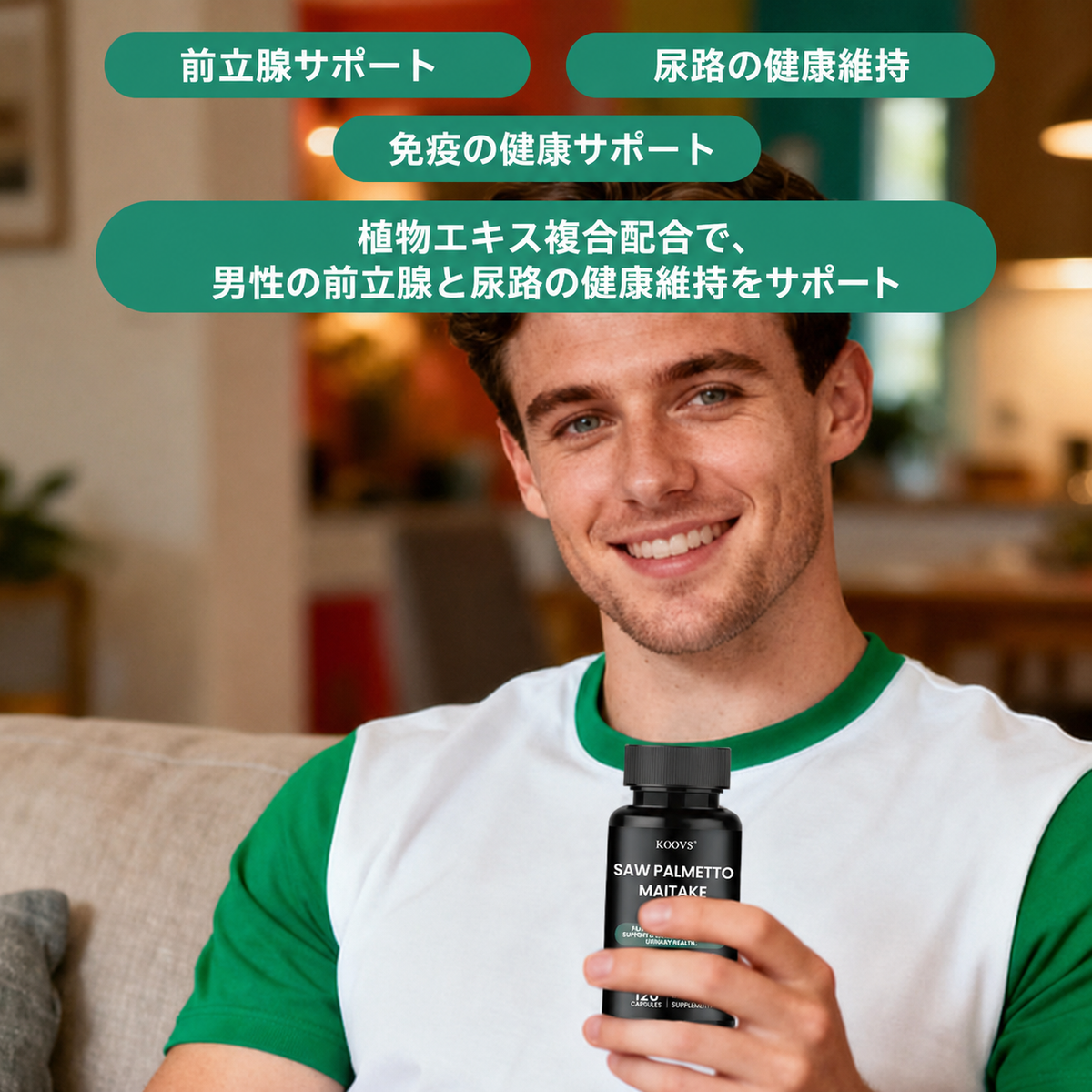 【男性の前立腺・尿路健康をサポート】KOOVS SAW PALMETTO MAITAKE 120カプセル｜ノコギリヤシ・マイタケ・霊芝配合