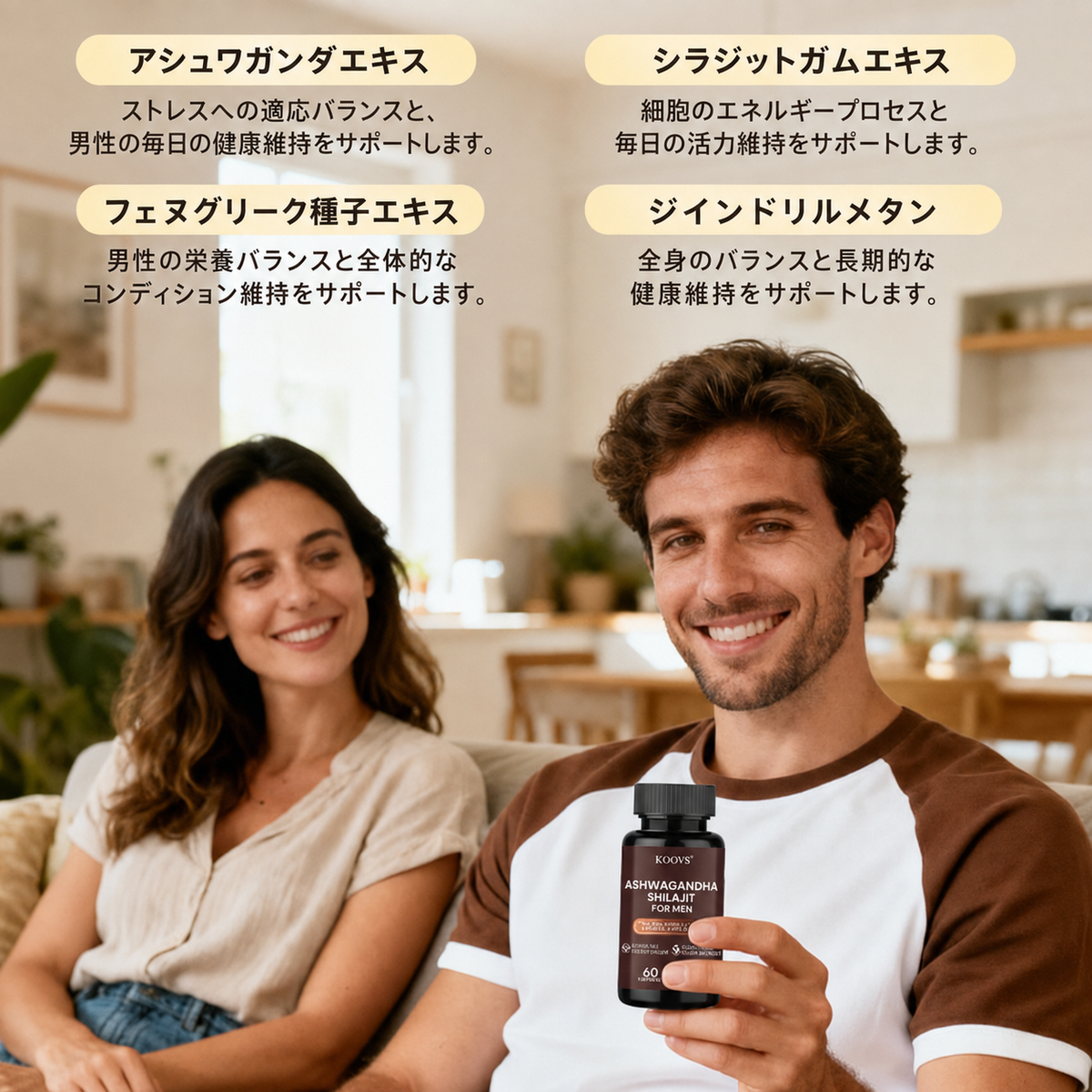 【男性の活力サポート】アシュワガンダ＆シラジット配合 メンズサプリメント 60粒